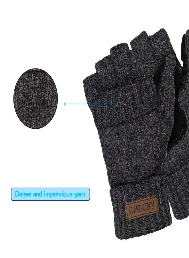 OMECHY Winter Knitted Fingerless Wool Gloves Thermal Insulation Warm Convertible Mittens Flap Cover for Men Women - Image 4